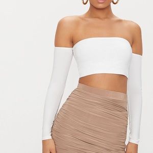 PrettyLittleThing White off the shoulder crop top